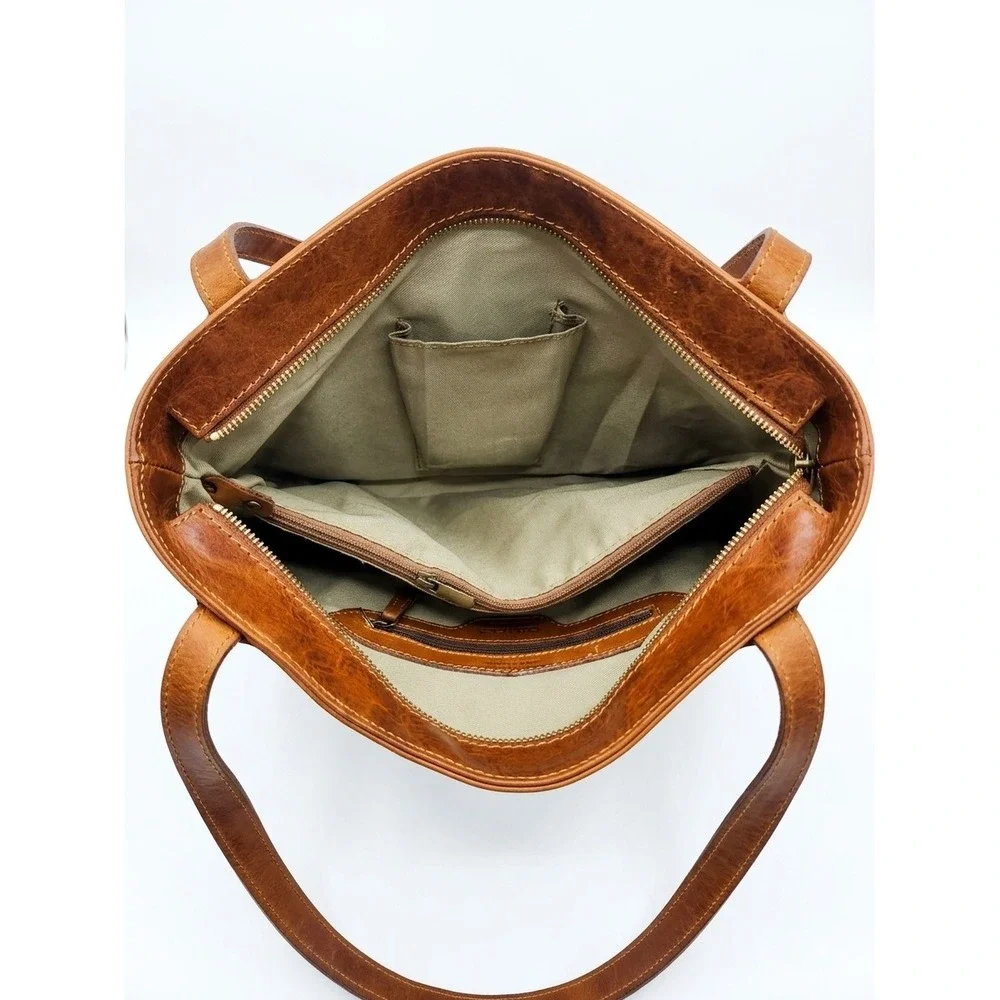 Via De Ginori 23r Firenze Italian Cognac Leather Tote Bag Made in Florence Italy